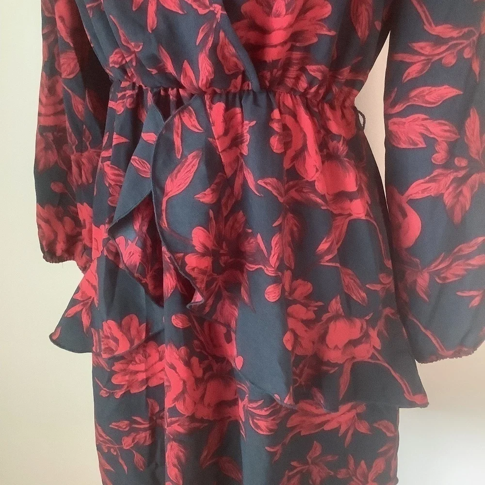 NEW Women Dress V Neck Floral Mini Party Dress M - Picture 7 of 14